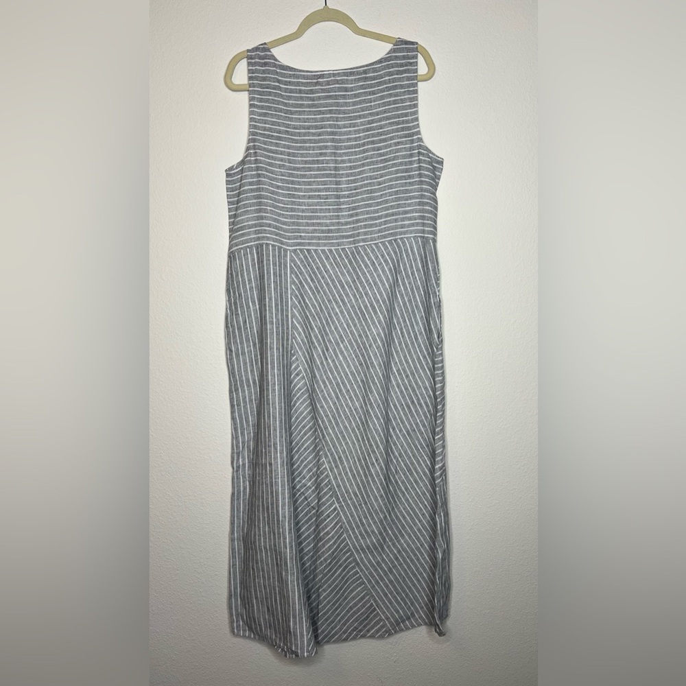 J. Jill Love Linen Women’s Gray Striped 100% Linen Maxi Dress Pockets Size L - Picture 2 of 6